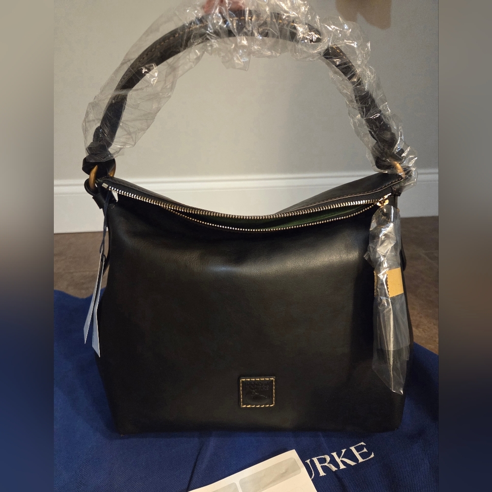 Dooney And Bourke Black Florentine Leather Twist Strap Hobo Shoulder Bag